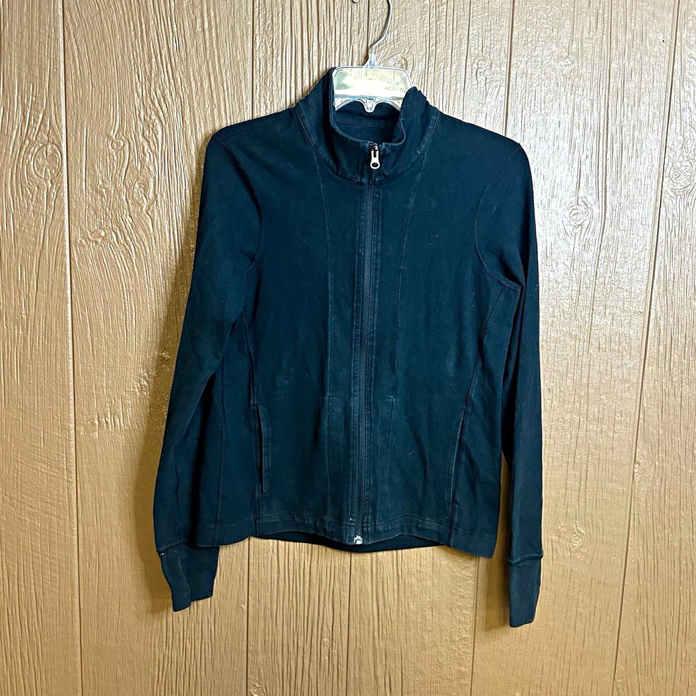 PACT Women Black Full Zip Jacket Sz S Organic Cotton Long Sleeve Loungewear